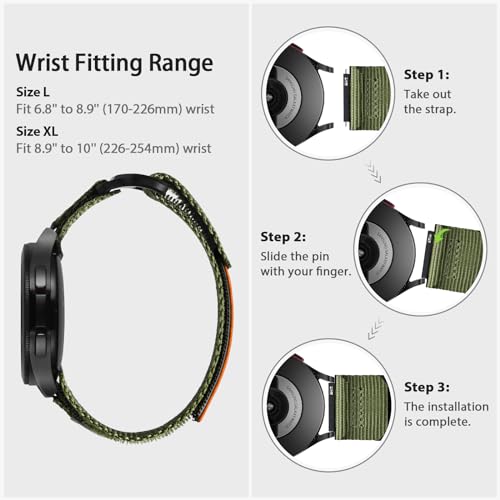 ULTIMAL Compatible with Samsung Galaxy Watch 7 40mm 44mm(2024), for Samsung Galaxy Watch 6 Band 40mm Smart Watch Band for Women Men,20mm Sport Nylon Strap Designed for Galaxy Watch 5 Pro Band 45mm/Galaxy Watch 4 40mm 44mm/4 Classic 42mm 46mm (YELLOW, Extr