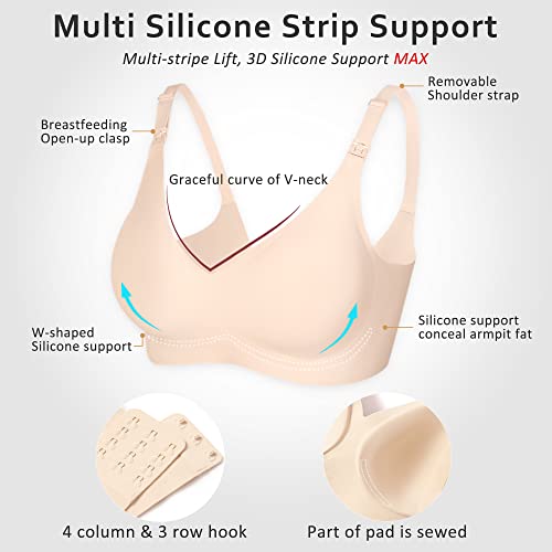 Vinfact Smooth Nursing Bras for Breastfeeding Seamless Maternity Bras for Pregnancy Wireless Bralette with Extra Bra Extender - Small, Beige