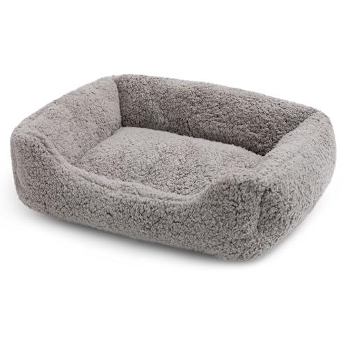 Hollypet Rectangle Pet Bed Sherpa Fleece Dog Bed, Self-Warming Pet Bed for Small-Sized Dogs Cats Sleeping Bag Cushion, Gray