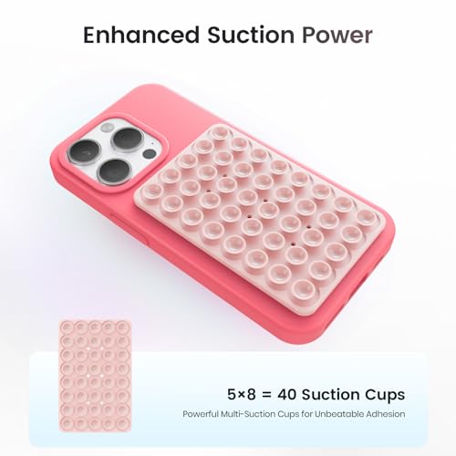 2PCS Silicone Suction Cup Phone Case Mount Double Sided, Hands-Free Phone Accessories Holder for Selfies and Videos, Silicon Sticky Phone Grip for iPhone and Android, Transparent&Black