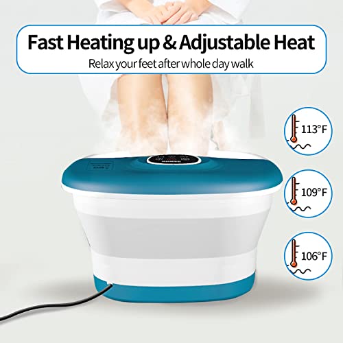 Collapsible Foot Spa Bath with Heat, Remote Control, Temperature Control, Bubbles, Red Light, Pumice Stone, 16 Massage Roller Pedicure Foot Spa Tub Foot Soaker for Soothe & Relax Tired Feet