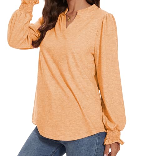 bpbtti Womens Summer Floral Printed V Neck Tops Puff Sleeve Tee Shirts Coverage Tops Coral S