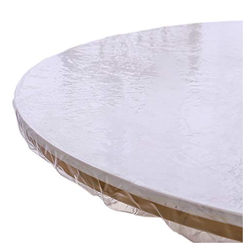 Clear Round Vinyl Fitted Tablecloth Waterproof Oilcloth Heavy Duty Elasticized Table Cover Elastic Edge Design Plastic Tablecloth Protector Best for 32"-36" Round