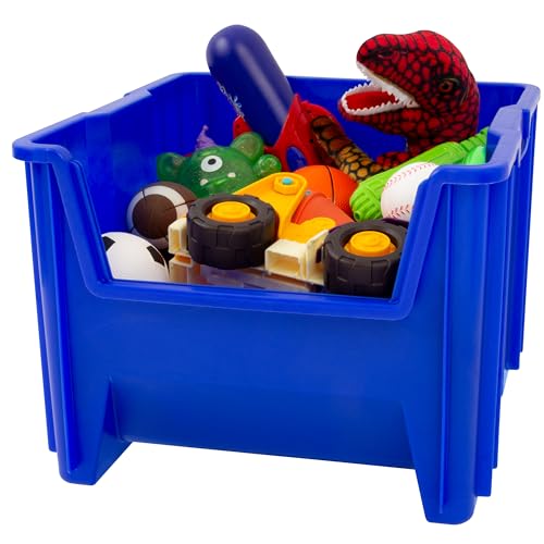 Akro-Mils 13018 Stak-N-Store Heavy Duty Stackable Open Front Plastic Storage Container Bin, (17-1/2-Inch x 16-1/2-Inch x 12-1/2-Inch), Blue, (2-Pack)