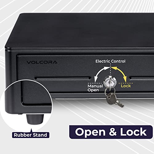 Volcora Cash Register Drawer for (POS) Point of Sale System with Round Corner 13", Removable Coin Tray, 4 Bill/5 Coin, 24V, RJ11/RJ12 Key-Lock, Media Slot,Cash Till for Businesses, Black