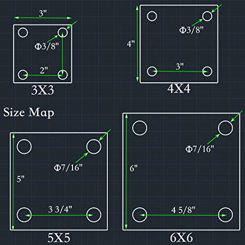 Jikacok 3-inch Steel Plate with Holes. 4 PCS 3"x3"Steel Plate Made from Premium 9 Gauge A36 Hot Rolled Mild Steel. Laser Cut Metal Plate with Smooth Edges. Weldable & Paintable Steel Plates.