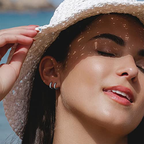 ChicSilver 10MM Small Black Hoop Earrings for Women 925 Sterling Silver White Cubic Zirconia Tiny Huggie Earrings Hypoallergenic Lightweight Hoops Cartilage Earrings