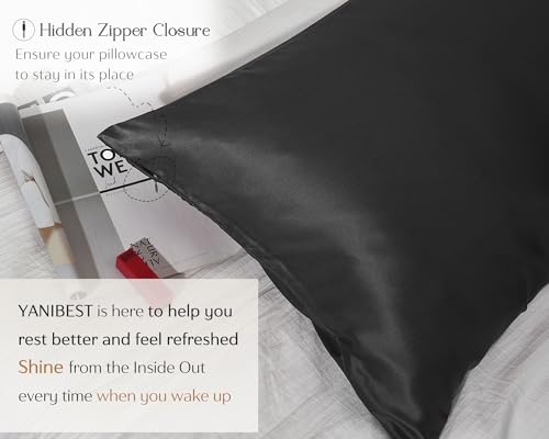 Yanibest Vegan Silk Satin Pillowcase for Hair and Skin, Standard Queen King Pillow with Hidden Zipper, Soft Breathable Smooth Cooling Pillow for Sleeping