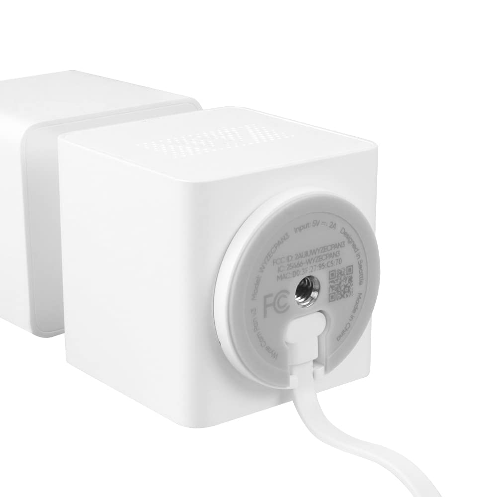 Holicfun 30ft Extension Power Cable for Wyze Cam Pan v3, 90-degree L-Shape Micro USB Connector, Flat Cord, White