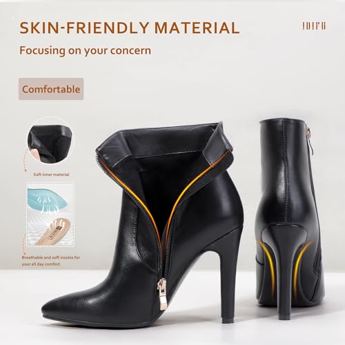 IDIFU Black Ankle Boots for Women High Heel Pointed Toe Boots Side Zipper Stiletto Booties (Black Suede, 12 M US)