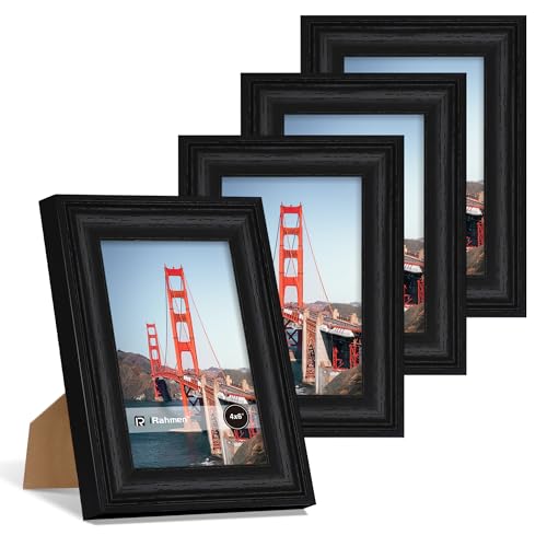 iRahmen 4x6 Picture Frame Set of 4, Rustic Picture Frames with HD Glass, Display Pictures 4 x 6 Without Mat, Wood Farmhouse Style Frames for Desktop Display and Wall Mounting
