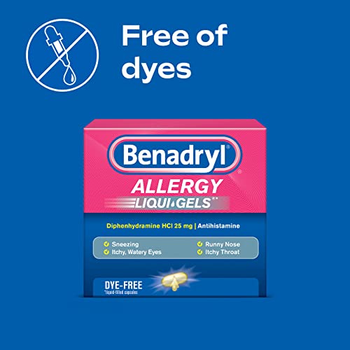 Benadryl Liqui-Gels Antihistamine Allergy Medicine & Cold Relief, Dye Free, 24 ct