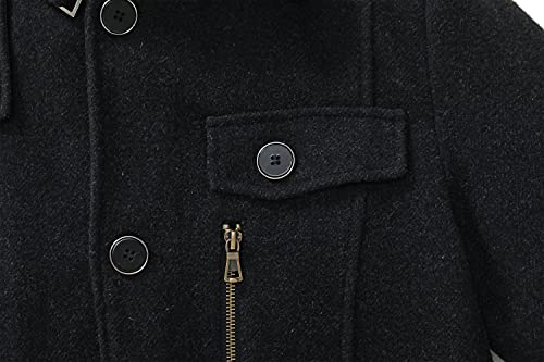 wantdo Men's Stylish Double Breasted Wool Blended Pea Coat with Belt Pure Grey M