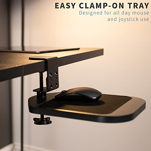 VIVO Clamp-on Wooden Mouse Pad Holder Platform, Adjustable Under Desk 360° Rotating Tray Rest Extension Attachment, up to 2 inch Desktops, Black, MOUNT-MS01B