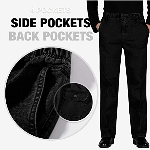 IDEALSANXUN Black Jeans for Men Elastic Waist Jeans Casual Pants, Black, 40x28