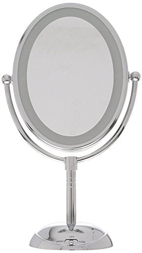 Conair Lighted Makeup Mirror, LED Vanity Mirror, 1X/7X Magnifying Mirror, Double Sided, Battery Operated in Polished Chrome