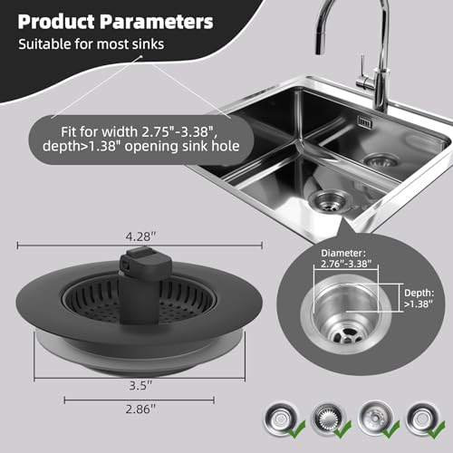 Hibbent 2 Pack Universal 3 in 1 Kitchen Sink Drain Strainer with Sink Stopper, Stainless Steel Wrapped Shell, SUS304 Anti-Clogging Basket Strainer, Fit for US Standard 3-1/2" Drain, Stainless Steel