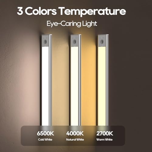 Under Cabinet Lighting, 2 Pack 8 Inch 62 LED 3 Color Temperatures Motion Sensor Light indoor, USB Rechargeable Under Cabinet Lights, Stick-On Magnetic Closet Lights, Led Lights for Room, Stair