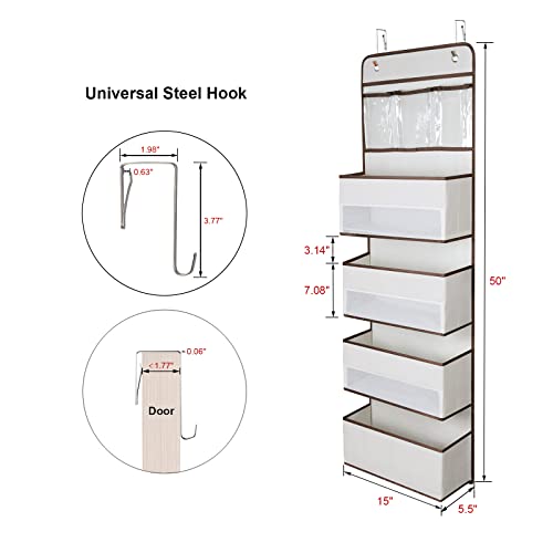 Univivi Over Door Hanging Organizer Behind Door Hanging Storage Baby Storage with 4 Large Pockets and 3 Small PVC Pockets for Cosmetics, Toys and Sundries