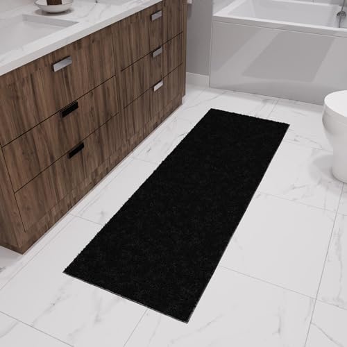 Ottomanson Indoor Solid Shag Design Rubber Back 2x6 Soft Pile Shag Runner Rug for Hallway, Entryway, Kitchen, Living Room, Bedroom, Bathroom, 2' x 6', Black