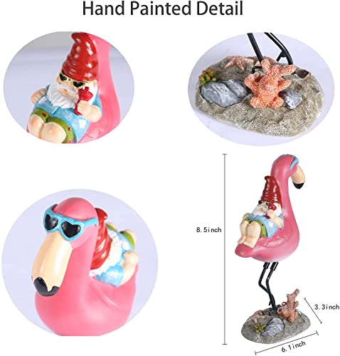 Jy.Cozy Gnome Garden Statue Funny Gnome Reclining on Flamingo Figurines, Resin Garden Gnomes Fall Decorations Outdoor for Patio Yard Lawn Porch, Ornament Gift