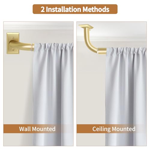 ZYRW Gold Wrap Around Curtain Rod for Windows 28-48 Inches, Room Darkening Drapery Rod, Heavy Duty Blackout Curtain Rod, Modern Decorative Curtain Rod, Gold