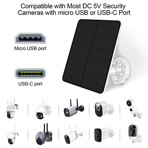 7W Solar Panel for Security Camera Outdoor, 5V Solar Panel Charger, Compatible with Rechargeable Battery Powered Cam, Micro USB & USB-C Port, 9.8ft Cable, 360° Adjustable Bracket (2 Pack)