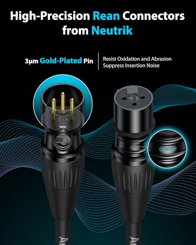 XLR Cables 10ft 2 Pack, Professional Gold-Plated Rean Connectors from Neutrik, Kevlar-Reinforced Nylon Braided XLR Microphone Cable, Mic Cable, Durable Shielded and Balanced XLR Male to Female Cord