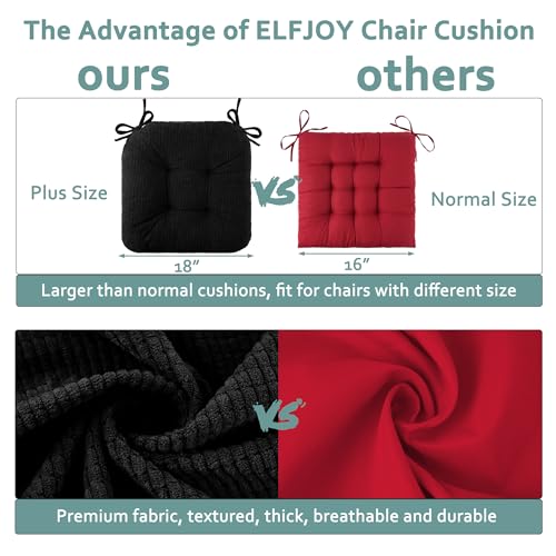 ELFJOY Chair Cushions for Dining Chairs 4 Pack Office Chair Cushion 18x18 Inches Kitchen Chair Pads Breathable and Comfortable Seat Cushion with Ties and Non Slip Backing, Beige