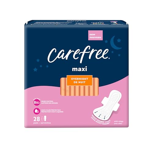Carefree Maxi Pads for Women, Overnight Pads With Wings, 28ct | Carefree Pads, Feminine Care, Period Pads & Postpartum Pads | 28ct (Pack of 1)