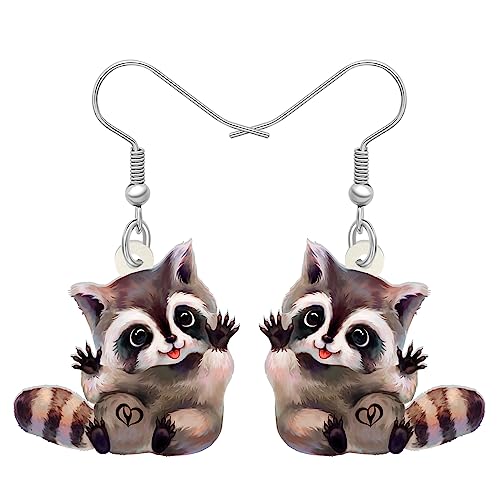 YAYAKO Acrylic Chubby Funny Raccoon Earrings Dangle Bear Animal Jewelry Cute Raccoon Gifts for Women (Brown 512)