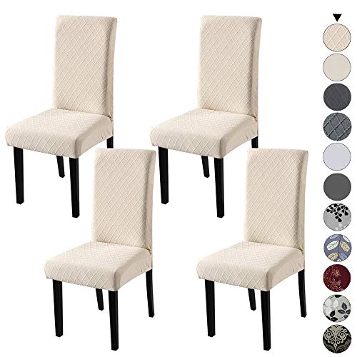 YISUN Dining Chair Covers Set of 4, Stretch Printed Flower Dining Chair Cover, Parsons Chair Covers Removable Washable Chair Slipcover Protector for Dining Room, Kitchen, Ceremony (Leaf Pattern1)