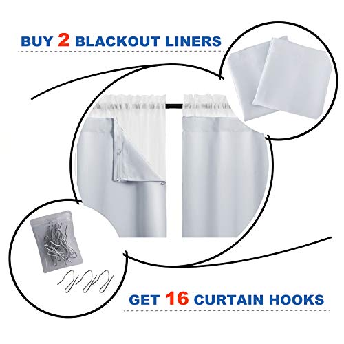 NICETOWN Blackout Curtain Liners for 84 inches Long Drapes, Blackout Curtain Liners for Window, Noise Reducing Light Blocking Liner (Set of 2, Each is 34" x 80", Hooks Included, Greyish White)