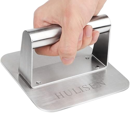 HULISEN Cheese Melting Dome & Smashed Burger Press, 5.5" Square Grill Press with 9" Basting Cover, Stainless Steel Burger Smasher, Griddle Accessories Kit for Flat Top Grill Cooking Indoor/Outdoor