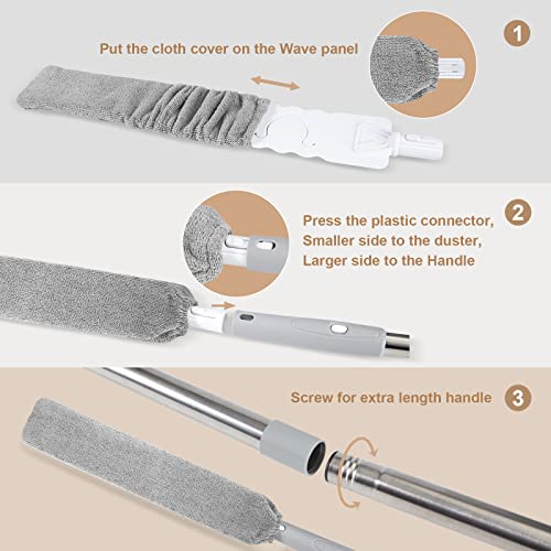 Extendable Gap Mop Dust Cleaner, Under Furniture, Fridge & Appliance Microfiber Hand Duster, Extension Pole Dust Scrub Brush for Damp and Dry, Cleaning Supplies Tools for Bedroom Bed Sofa Kitchen
