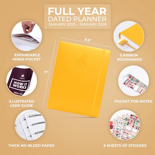Clever Fox Planner PRO Dated (Jan 2025–Jan 2026) Weekly & Monthly Life Planner to Increase Productivity, Time Management and Hit Your Goals – Organizer, Gratitude Journal – A4 Size (Amber Yellow)
