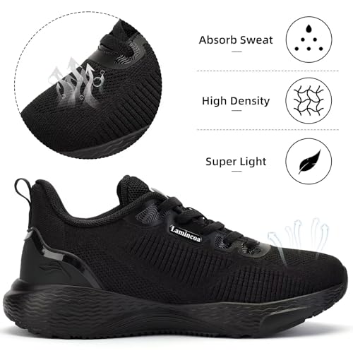 Lamincoa Womens Walking Shoes Lightweight Running Sneakers for Women Memory Foam Soft Women’s Tennis Shoes Breathable Mesh Shoes for Gym Workout Sports Black/White