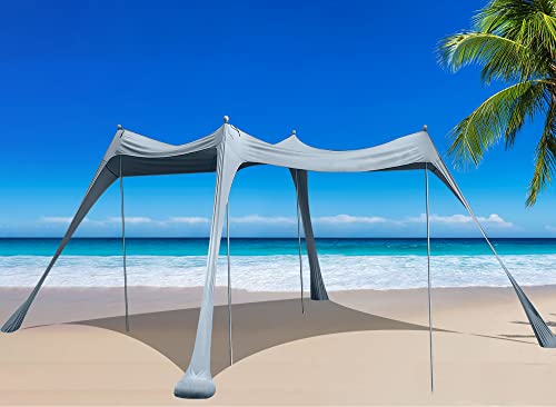BOTINDO Family Beach Tent Canopy Sun Shade, Pop Up Grande Beach Tent Sun Shelter Stability 4 Poles with Portable Carry Bag Outdoor Shade for Fishing Backyard Camping Picnics (Grey, 7x7.5FT 4Pole)