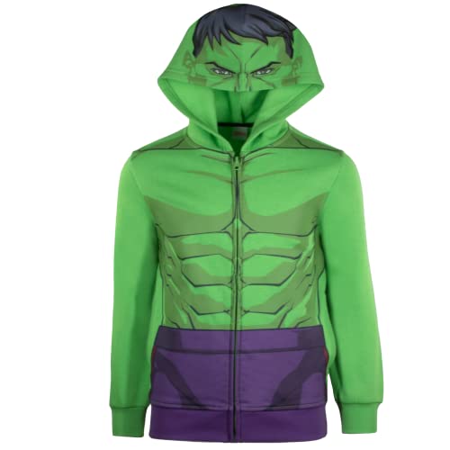 Marvel Avengers Boys Zip-Up Hooded Cosplay Sweatshirt, Black Panther, Hulk, or Miles Morales Spider-Man (Hulk, Size 4)