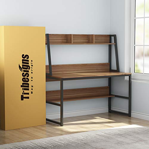Tribesigns Computer Desk with Hutch, 47 inches Home Office Desk with Space Saving Design with Bookshelf for Small Spaces