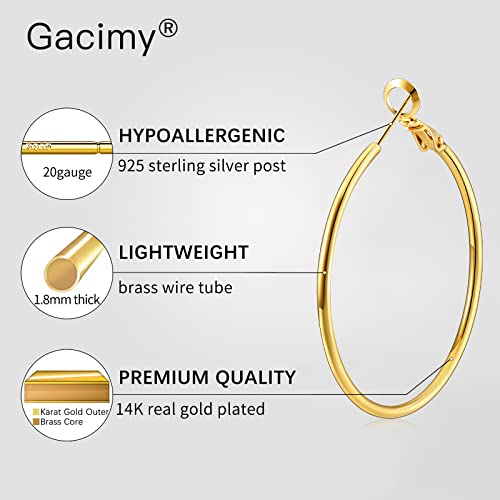 Gacimy Large 14K White Gold Plated with 925 Sterling Silver Post, 50mm White Gold Big Hoop Earrings for Women