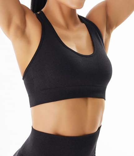 JOYSPELS Sports Bras for Women Seamless Strap Adjustable Medium Support Open Back Workout Tops