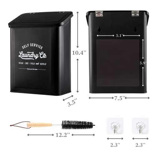 MONJITA Magnetic Lint Bin for Laundry Room, Wall Mounted Lint Trash Can with Lid for Dryer, Laundry Room Organization and Storage with Brush(Black)