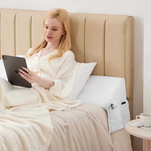 MEGCXIT Queen Bed Wedge Pillow for Headboard, Foam Pillow Wedge for Headboard Gap, Mattress Bed Gap Filler Queen, Triangle Pillow Wedge, Anti-Slip Bed Crack Space Filler (60"×10"×6") Air-Layer White