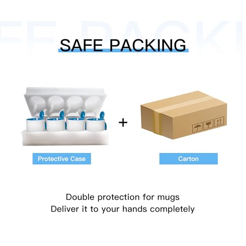 AGH Sublimation Coffee Mugs Blank 11 oz, White Straight Ceramic Cups with Blue Interior, Handle, Spoon, Bulk Bundle Set of 12