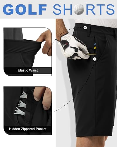 Outdoor Ventures Men's Golf Shorts 11" Inseam Classic-Fit Flat Front Stretch Casual Shorts with Pockets Summer Hiking Travel Black