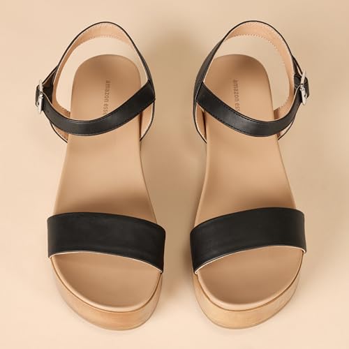 Amazon Essentials Women's Two Band Flatform Sandal, Cognac, 11