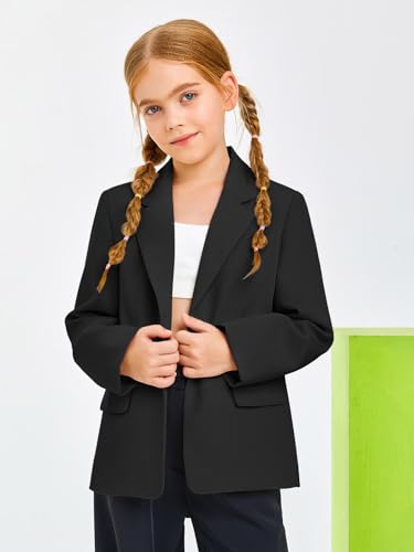 Meikulo Girls Blazers Kids Lapel Long Sleeve Open Front Solid Blazer Jacket with Pockets