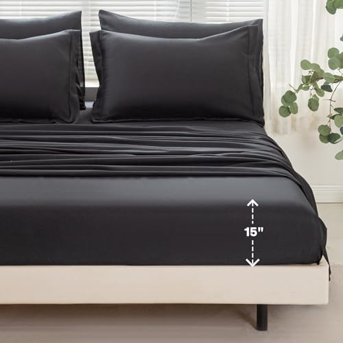Lavisun Full Comforter Sets,Black Bedding Set 7 Pieces,All Season Soft Microfiber Complete Bedding Sets with 1 Comforter, 1 Flat Sheet, 1 Fitted Sheet, 2 Pillowcases and 2 Pillow Shams