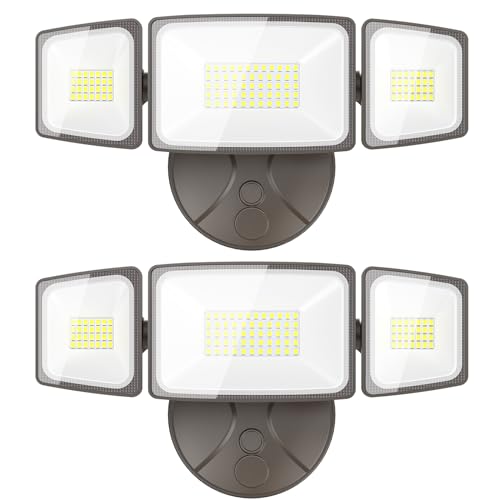 Onforu 2 Pack 60W Flood Lights Outdoor, 6000LM LED Floodlights Switch Controlled, IP65 Waterproof Exterior Lighting Fixture with 3 Adjustable Heads, 6500K Security Light for Eave Garage Yard